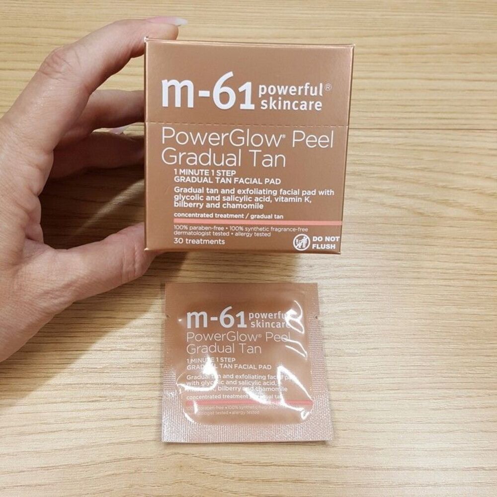 M-61 Powerful Skincare PowerGlow Peel Gradual Tan 30 Treatments Facial Pad $72